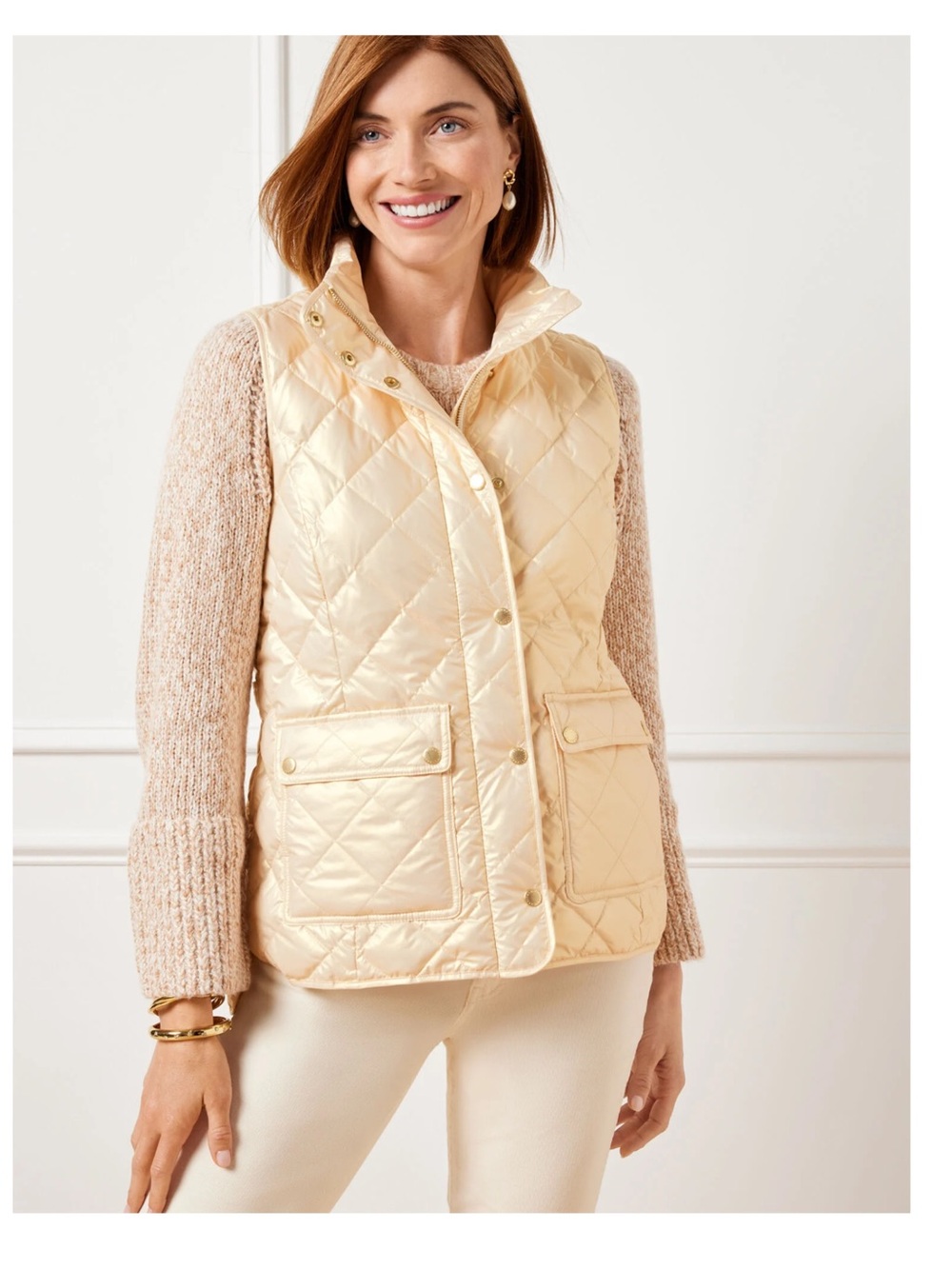 Talbots REAL DOWN FILL Quilted Puffer Vest Womens XL pearlized finish EUC